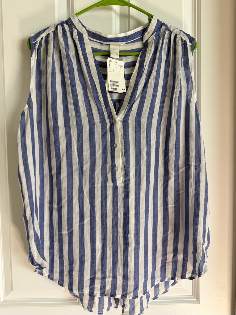 H&M Blue and White Vertical Stripe Sleeveless V-Neck Tank